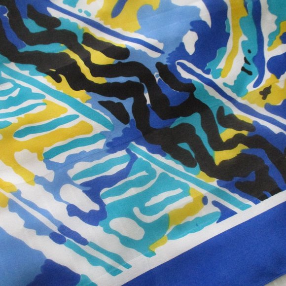 Blue & yellow abstract scarf - Picture 3 of 5